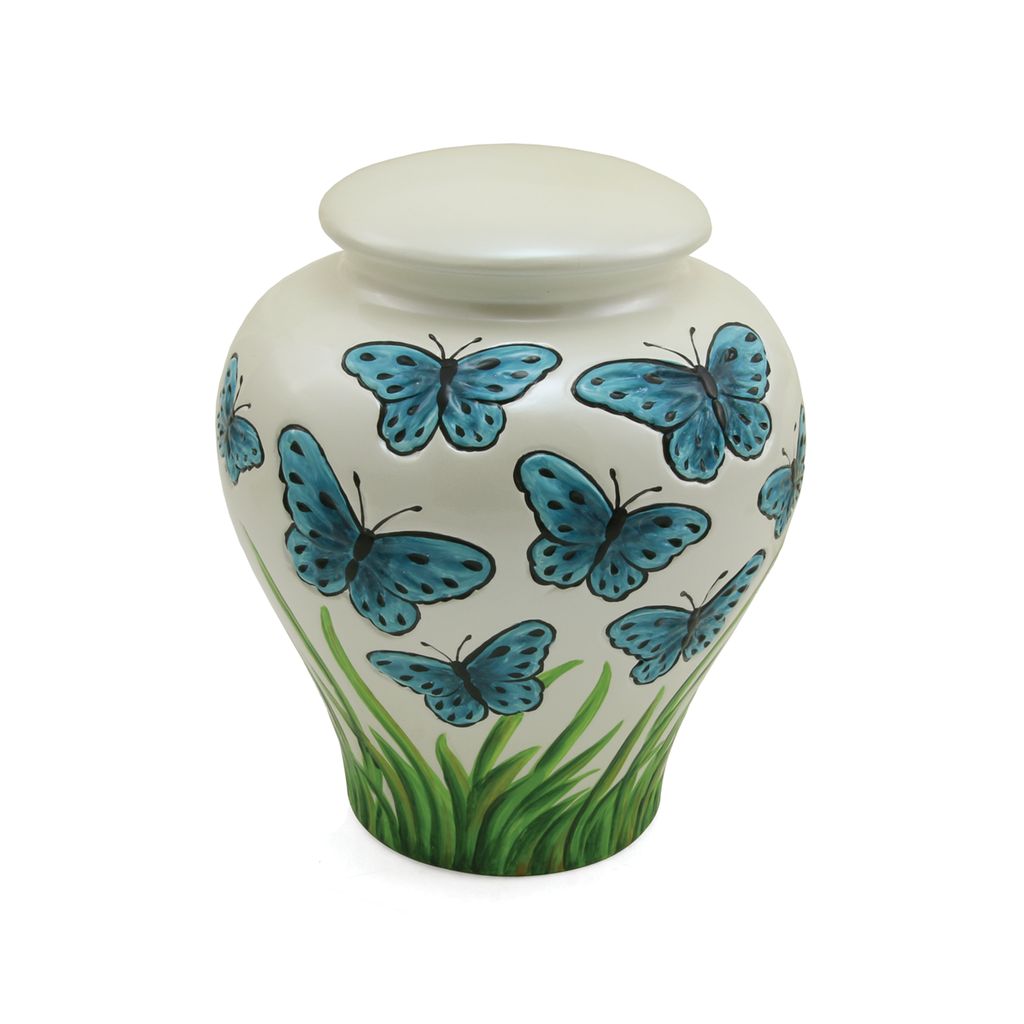 Dimensional Blue Butterflies Urn