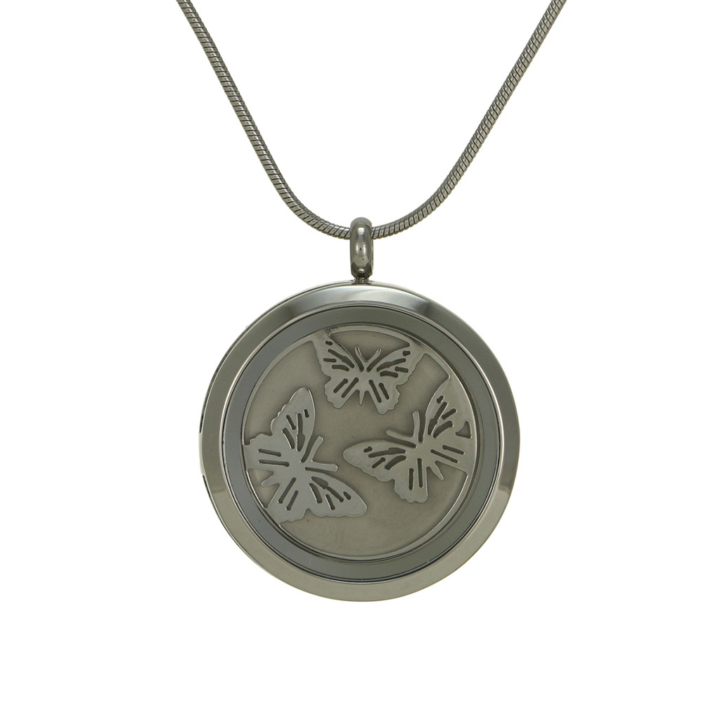 Round Pendant - Pewter Butterflies