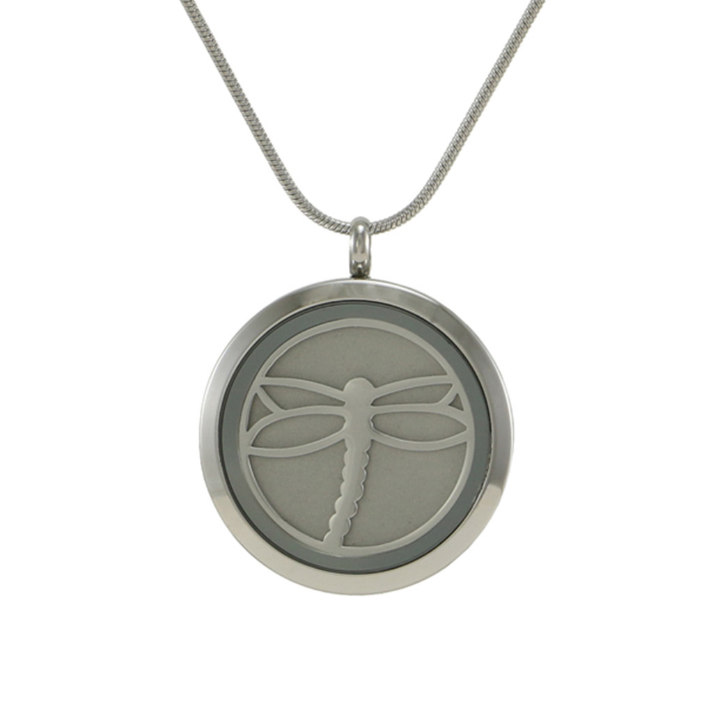 Round Pendant - Pewter Dragonfly