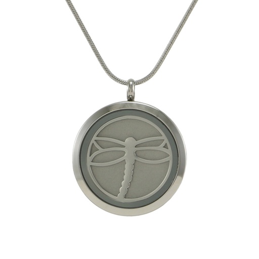 [URN-J5079] Round Pendant - Pewter Dragonfly