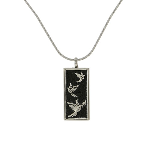 [URN-J5114] Embossed Doves Bronze/Onyx Necklace